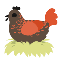 Backwards, a bark and vermilion chicken with a half-lace pattern
