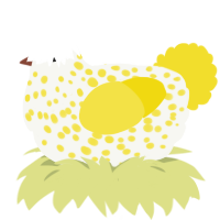 A white and yellow chicken with a speckle pattern