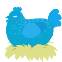 Sky, a cerulean and sky chicken with a half-lace pattern