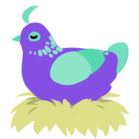 Ori, a blurple and mint chicken with a neck-speckle pattern