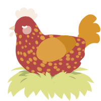 Marmalade, a red and orange chicken with a speckle pattern