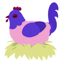 Bagels, a pink and indigo chicken with a head pattern