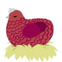 A red and maroon chicken with a lace pattern