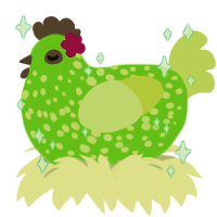 emil, a grass and lemon chicken with a speckle pattern