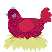 A maroon and crimson chicken with a double-lace pattern