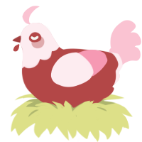 Crème, a red and rose chicken with a head pattern