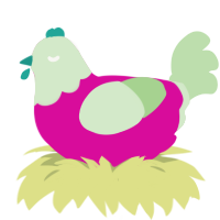 A fuchsia and gluppy chicken with a head pattern