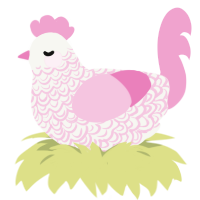 Lacie, a white and pink chicken with a double-lace pattern