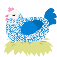 A white and sapphire chicken with a double-lace pattern