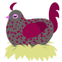 Evil Lingonberry, a grey and maroon chicken with a speckle pattern
