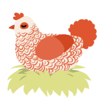 Summer Sun, a cream and vermilion chicken with a double-lace pattern