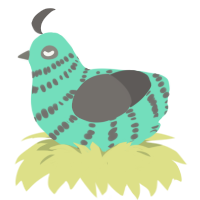 A mint and grey chicken with a bar pattern