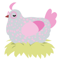 A mist and pink chicken with a speckle pattern