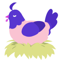 kurzgesagt, a rose and indigo chicken with a head pattern