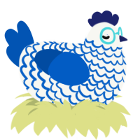 A white and ultramarine chicken with a lace pattern