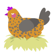Cheesy, a orange and grey chicken with a speckle pattern