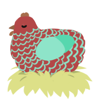 A red and mint chicken with a lace pattern