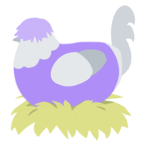 A lilac and mist chicken with a head pattern