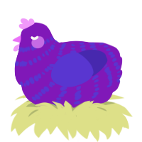 Starburst, a violet and indigo chicken with a bar pattern