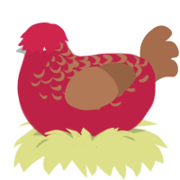 Peppermint Bark, a crimson and brown chicken with a half-lace pattern