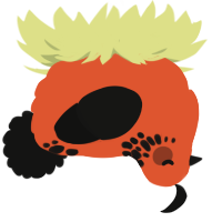 A vermilion and black chicken with a neck-speckle pattern