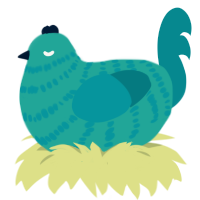 A turquoise and teal chicken with a bar pattern