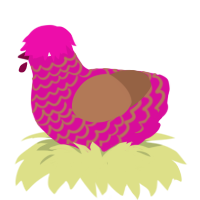 A fuchsia and brown chicken with a lace pattern