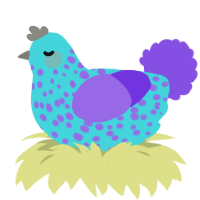 A aqua and blurple chicken with a speckle pattern