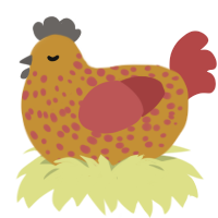 A gold and red chicken with a speckle pattern