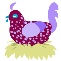 Viola, a maroon and lilac chicken with a speckle pattern