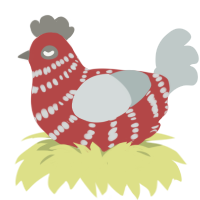 Agent, a red and silver chicken with a bar pattern