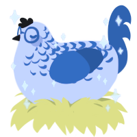 π, a lilac and ultramarine chicken with a half-lace pattern