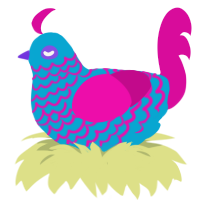 A cerulean and fuchsia chicken with a lace pattern