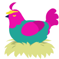 90s Windbreaker, a turquoise and fuchsia chicken with a head pattern