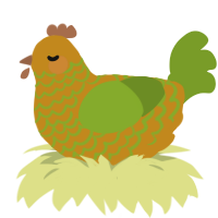 Mossy Pond, a ochre and chartreuse chicken with a lace pattern