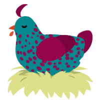 wilderberry, a teal and maroon chicken with a speckle pattern