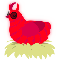 A crimson and maroon chicken with a bar pattern