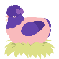 A pink and indigo chicken with a head pattern