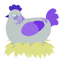 A silver and blurple chicken with a neck-band pattern