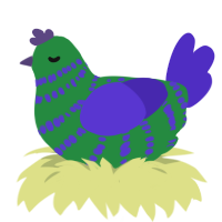 A viridian and indigo chicken with a bar pattern