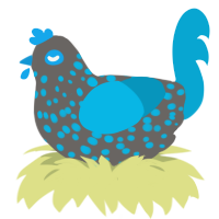 XP, a grey and cerulean chicken with a speckle pattern