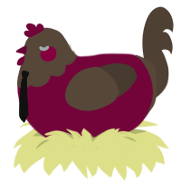 A maroon and bark chicken with a head pattern