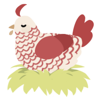 Orchard, a cream and red chicken with a lace pattern