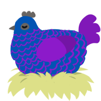 Guy, a ultramarine and violet chicken with a lace pattern