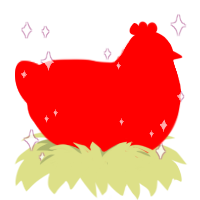 A red chicken with a head pattern