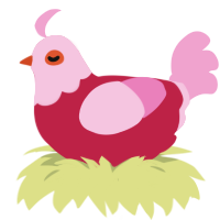 A crimson and pink chicken with a head pattern
