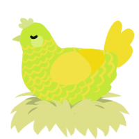 Casaba, a lime and yellow chicken with a lace pattern