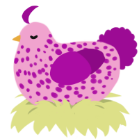 A pink and plum chicken with a speckle pattern