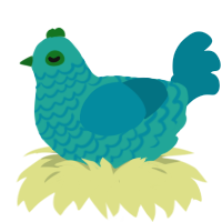 Olue Floofer, a turquoise and sea chicken with a lace pattern