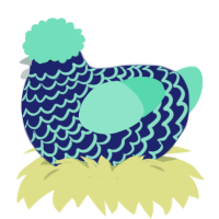A navy and mint chicken with a lace pattern